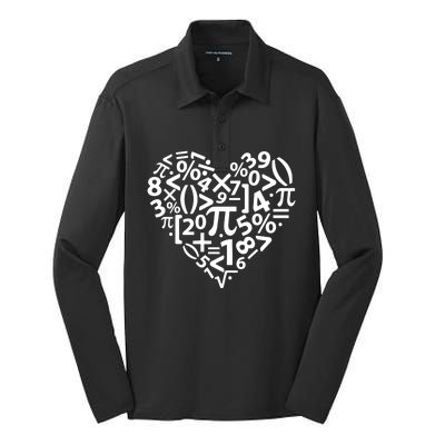 Math Heart I Love Math Math Lovers Gift Math Teacher Gift Silk Touch Performance Long Sleeve Polo