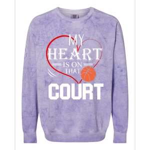 My Heart Is On That Court Basketball Mom Dad Gift Gift Colorblast Crewneck Sweatshirt