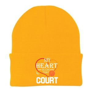 My Heart Is On That Court Basketball Mom Dad Gift Gift Knit Cap Winter Beanie