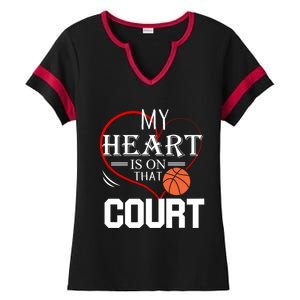 My Heart Is On That Court Basketball Mom Dad Gift Gift Ladies Halftime Notch Neck Tee