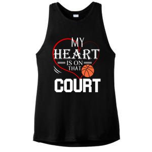 My Heart Is On That Court Basketball Mom Dad Gift Gift Ladies PosiCharge Tri-Blend Wicking Tank