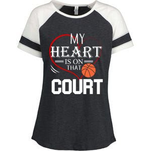 My Heart Is On That Court Basketball Mom Dad Gift Gift Enza Ladies Jersey Colorblock Tee