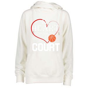 My Heart Is On That Court Basketball Mom Dad Gift Gift Womens Funnel Neck Pullover Hood