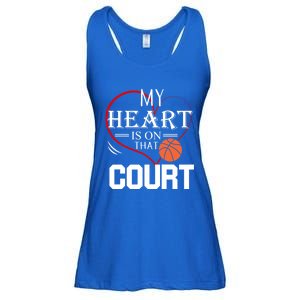 My Heart Is On That Court Basketball Mom Dad Gift Gift Ladies Essential Flowy Tank