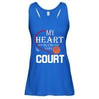 My Heart Is On That Court Basketball Mom Dad Gift Gift Ladies Essential Flowy Tank