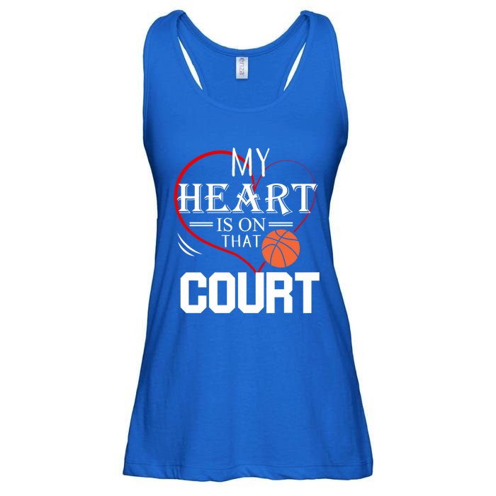 My Heart Is On That Court Basketball Mom Dad Gift Gift Ladies Essential Flowy Tank