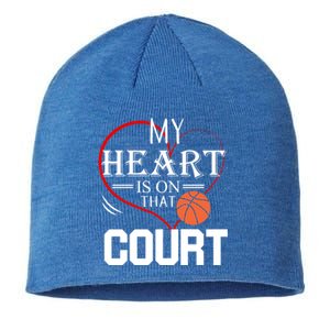 My Heart Is On That Court Basketball Mom Dad Gift Gift Sustainable Beanie