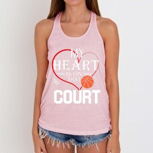 My Heart Is On That Court Basketball Mom Dad Gift Gift Women's Knotted Racerback Tank