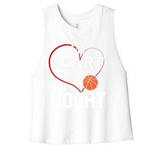 My Heart Is On That Court Basketball Mom Dad Gift Gift Women's Racerback Cropped Tank