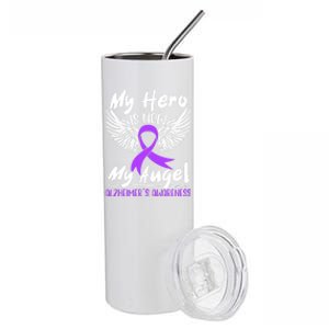 My Hero Is Now My Angel Detia Alzheimer's Awareness Meaningful Gift Stainless Steel Tumbler