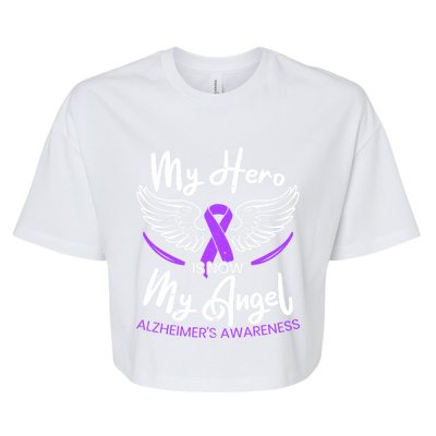 My Hero Is Now My Angel Detia Alzheimer's Awareness Cool Gift Bella+Canvas Jersey Crop Tee