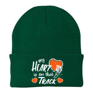 My Heart Is On That Track Gift Track And Field Mom Gift Knit Cap Winter Beanie