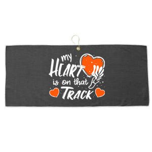 My Heart Is On That Track Gift Track And Field Mom Gift Large Microfiber Waffle Golf Towel