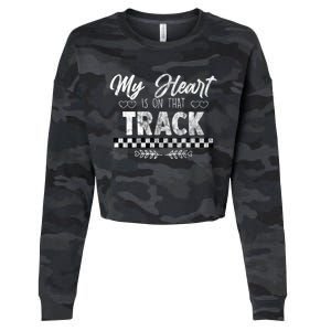 My Heart Is On That Track Drag Racing Race Car Driver Gift Cool Gift Cropped Pullover Crew