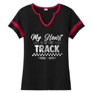 My Heart Is On That Track Drag Racing Race Car Driver Gift Cool Gift Ladies Halftime Notch Neck Tee