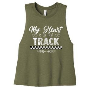 My Heart Is On That Track Drag Racing Race Car Driver Gift Cool Gift Women's Racerback Cropped Tank