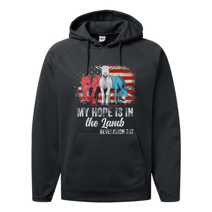 My Hope Is In The Lamb Funny Scripture Elephant Donkey Us Performance Fleece Hoodie