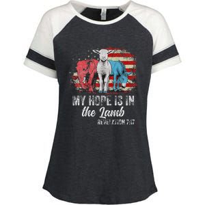 My Hope Is In The Lamb Funny Scripture Elephant Donkey Us Enza Ladies Jersey Colorblock Tee