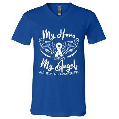 My Hero Is Now My Angel Detia Alzheimer's Awareness Gift V-Neck T-Shirt