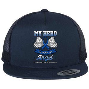 My Hero Is Now My Angel Colorectal Cancer Crc Awareness Gift Flat Bill Trucker Hat