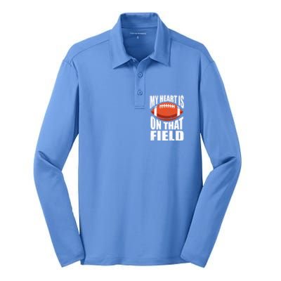 My Heart Is On That Field American Football Mom Dad Cute Gift Silk Touch Performance Long Sleeve Polo