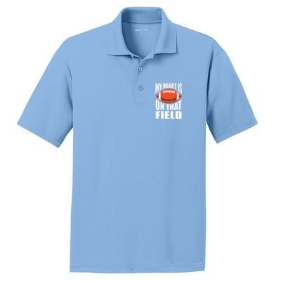 My Heart Is On That Field American Football Mom Dad Cute Gift PosiCharge RacerMesh Polo