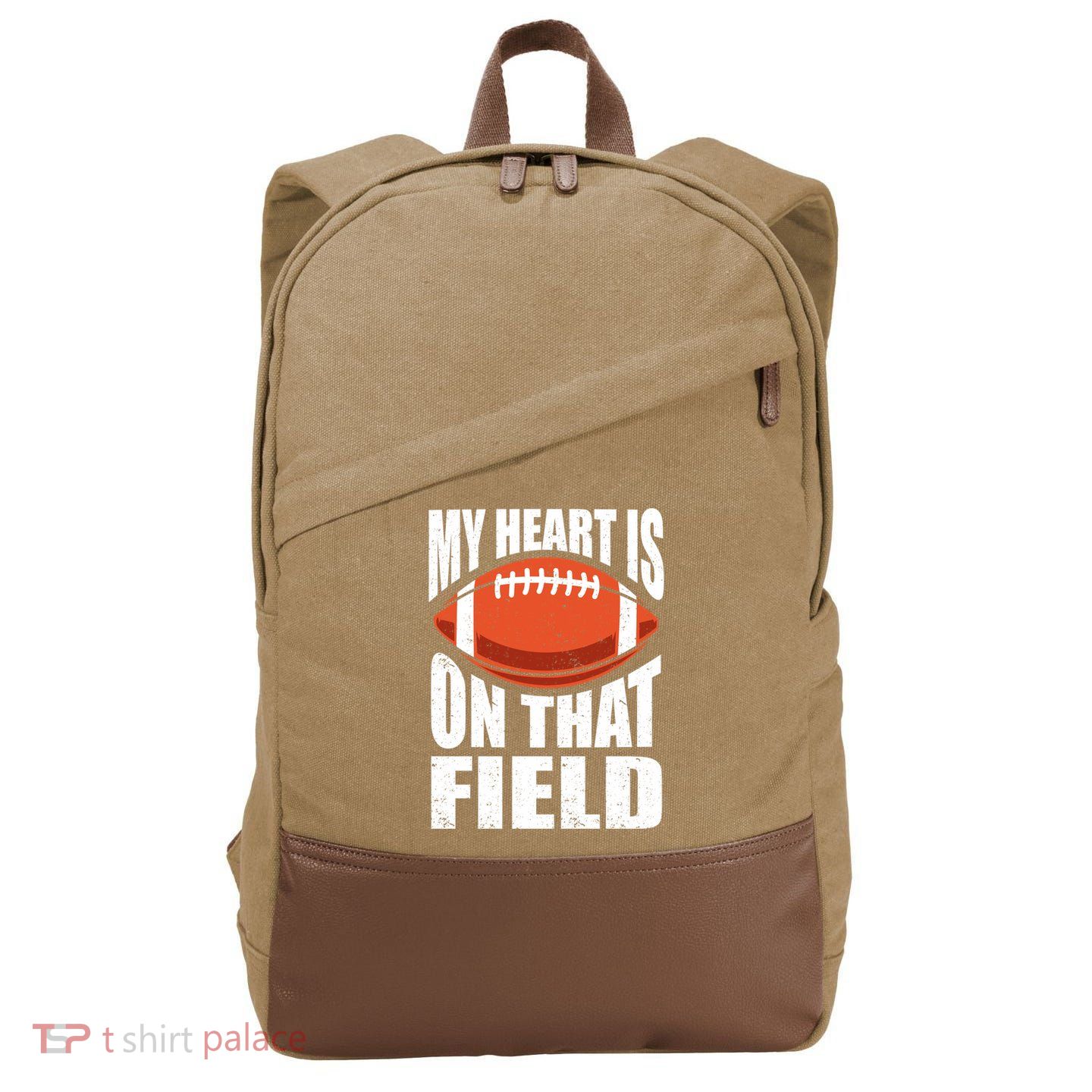 My Heart Is On That Field American Football Mom Dad Cute Gift Cotton Canvas Backpack