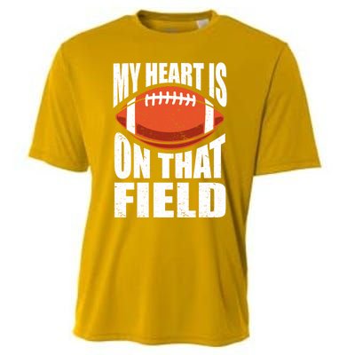 My Heart Is On That Field American Football Mom Dad Cute Gift Cooling Performance Crew T-Shirt