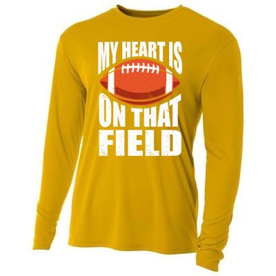 My Heart Is On That Field American Football Mom Dad Cute Gift Cooling Performance Long Sleeve Crew