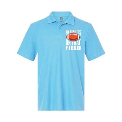 My Heart Is On That Field American Football Mom Dad Cute Gift Softstyle Adult Sport Polo