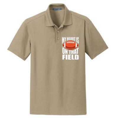 My Heart Is On That Field American Football Mom Dad Cute Gift Dry Zone Grid Polo