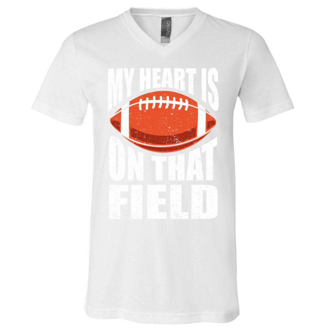My Heart Is On That Field American Football Mom Dad Cute Gift V-Neck T-Shirt