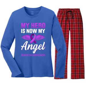 My Hero Is Now My Angel Detia Awareness Alzheimer Cute Gift Women's Long Sleeve Flannel Pajama Set 