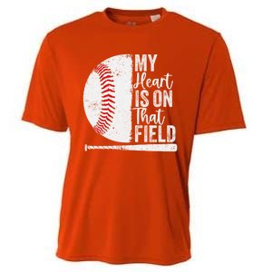 My Heart Is On That Baseball Field Proud Baseball Dad Fan Gift Cooling Performance Crew T-Shirt