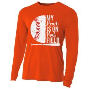 My Heart Is On That Baseball Field Proud Baseball Dad Fan Gift Cooling Performance Long Sleeve Crew