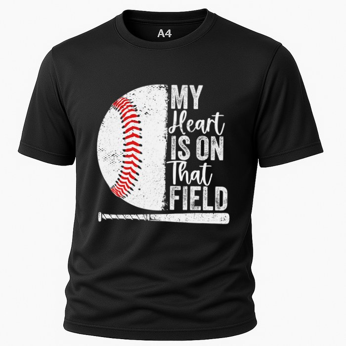 My Heart Is On That Baseball Field Proud Baseball Dad Fan Gift Cooling Performance Crew T-Shirt