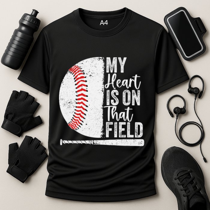 My Heart Is On That Baseball Field Proud Baseball Dad Fan Gift Cooling Performance Crew T-Shirt