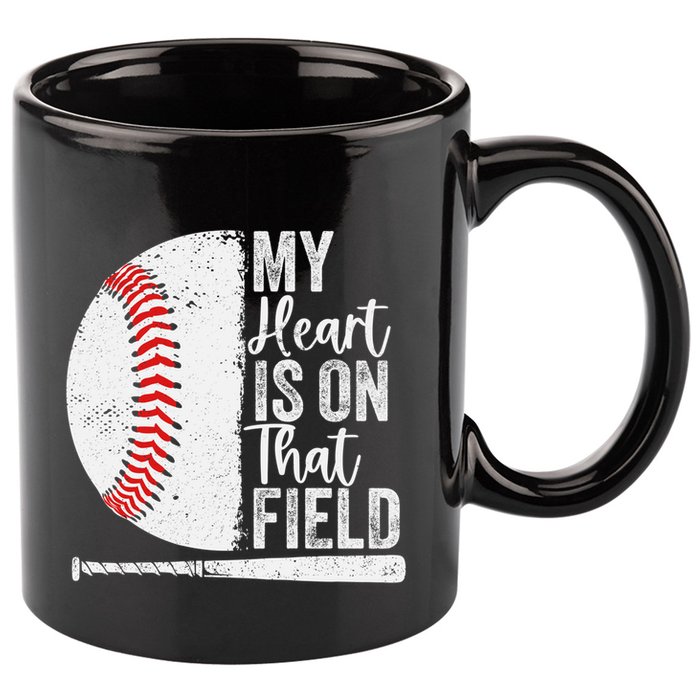 My Heart Is On That Baseball Field Proud Baseball Dad Fan Gift 11oz C Handle Ceramic Mug