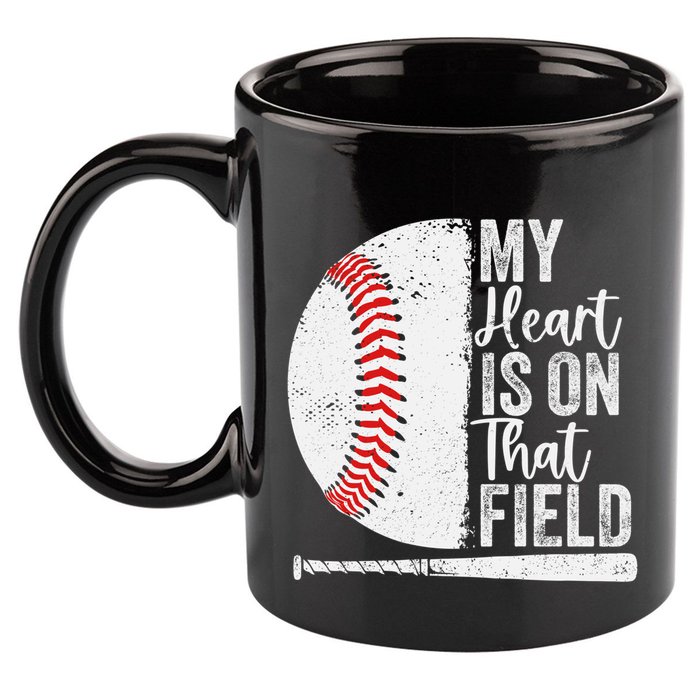 My Heart Is On That Baseball Field Proud Baseball Dad Fan Gift 11oz C Handle Ceramic Mug