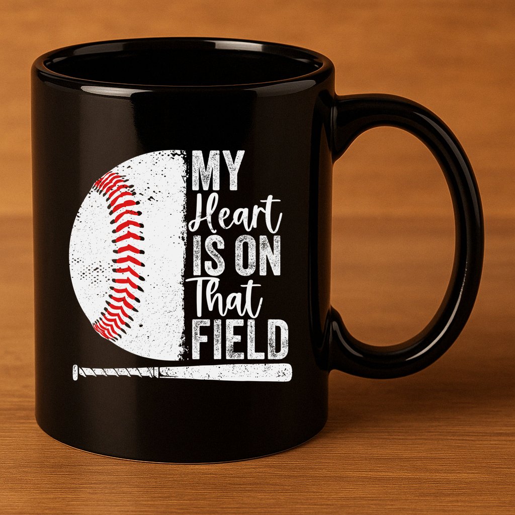 My Heart Is On That Baseball Field Proud Baseball Dad Fan Gift 11oz C Handle Ceramic Mug