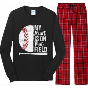 My Heart Is On That Baseball Field Proud Baseball Dad Fan Gift Long Sleeve Pajama Set