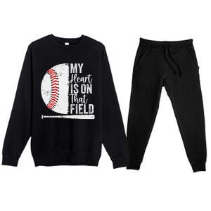 My Heart Is On That Baseball Field Proud Baseball Dad Fan Gift Premium Crewneck Sweatsuit Set