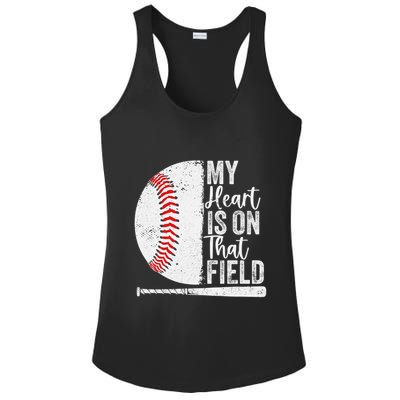 My Heart Is On That Baseball Field Proud Baseball Dad Fan Gift Ladies PosiCharge Competitor Racerback Tank