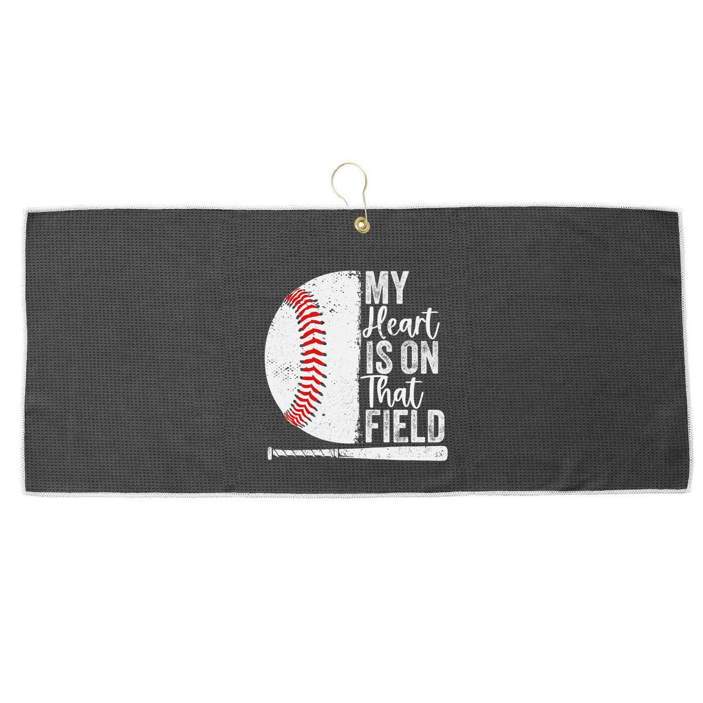 My Heart Is On That Baseball Field Proud Baseball Dad Fan Gift Large Microfiber Waffle Golf Towel