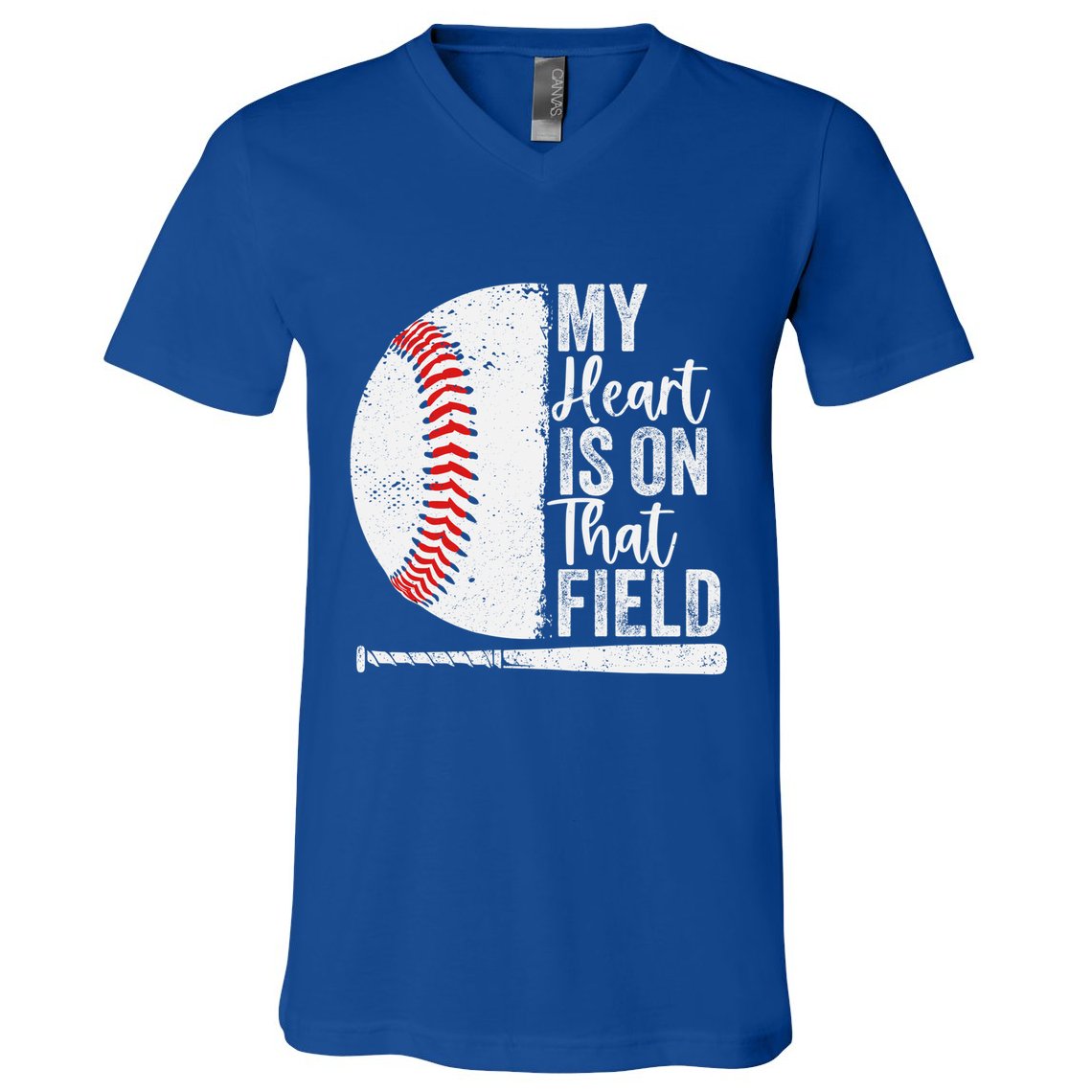 My Heart Is On That Baseball Field Proud Baseball Dad Fan Gift V-Neck T-Shirt