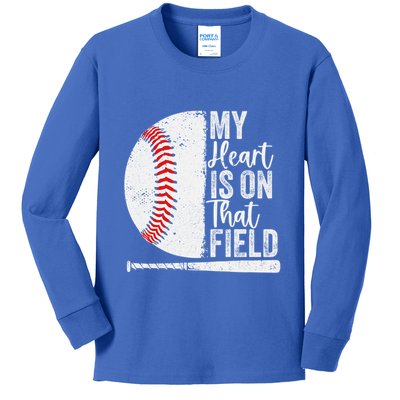 My Heart Is On That Baseball Field Proud Baseball Dad Fan Gift Kids Long Sleeve Shirt