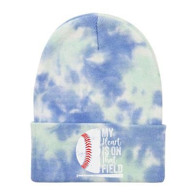 My Heart Is On That Baseball Field Proud Baseball Dad Fan Gift Tie Dye 12in Knit Beanie