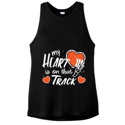 My Heart Is On That Track Track And Field Mom Ladies PosiCharge Tri-Blend Wicking Tank