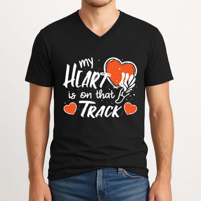 My Heart Is On That Track Track And Field Mom V-Neck T-Shirt