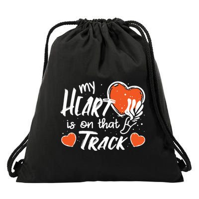My Heart Is On That Track Track And Field Mom Drawstring Bag